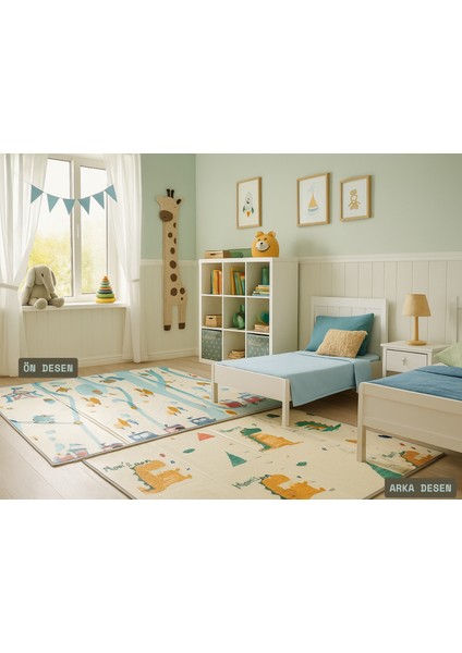 , Katlanabilir Oyun Matı, Çantalı, Kenar Dikişli, Çift Taraflı Oyun Matı, Oyun Halısı, Kaymaz, Su Geçirmez, Isı Yalıtımlı, Bebek ve Çocuklar Için Sirk ve Dinozor Desenli fırsatları