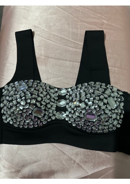 Kristal Taş Işlemeli Geceler ve Partiler Için Push Up Dolgulu Crop modelleri