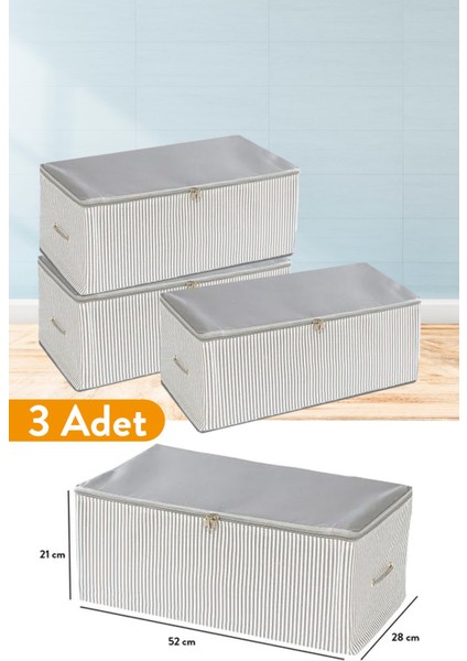 Küçük Boy Antrasit Çizgili Baskı Detaylı Hurç 52X28X21 cm 3'lü Set