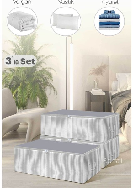 Küçük Boy Antrasit Çizgili Baskı Detaylı Hurç 52X28X21 cm 3'lü Set fiyatları