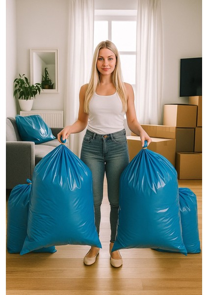 Mavi 80X110 Kalın Lastikli Hurç Saklama ve Düzenleme Poşeti 5'li Set