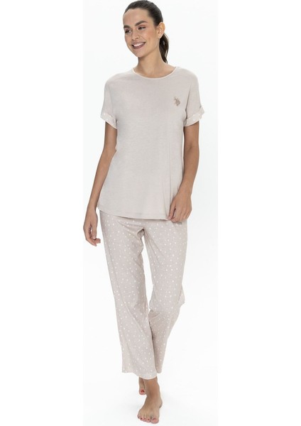 U.s Polo Assn. 20052 Kadın Kısa Kollu Bisiklet Yaka Pijama Takımı-Bej