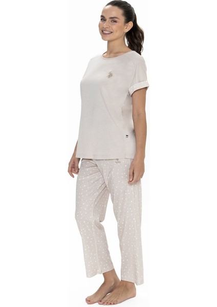 U.s Polo Assn. 20052 Kadın Kısa Kollu Bisiklet Yaka Pijama Takımı-Bej modelleri