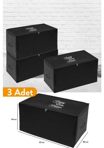 3'lü Orta Boy Siyah Hurç Seti, 63X40X34 Cm, Şık ve Kullanışlı Saklama Çözümü