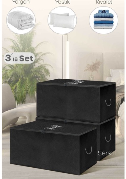 3'lü Orta Boy Siyah Hurç Seti, 63X40X34 Cm, Şık ve Kullanışlı Saklama Çözümü fiyatları