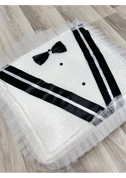 Damat Figürlü Bohça 40X40 Söz Nişan Çeyizlik Klasik Beyaz