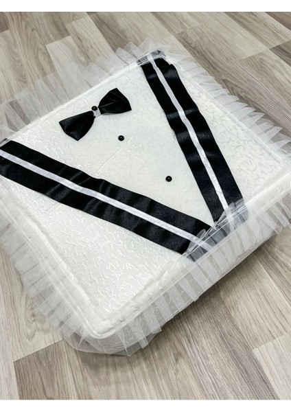Damat Figürlü Bohça 40X40 Söz Nişan Çeyizlik Klasik Beyaz modelleri