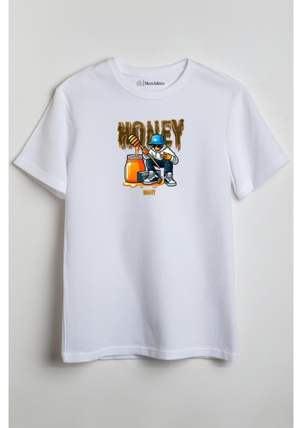 Honey Man Baskılı Unisex T-Shirt Beyaz