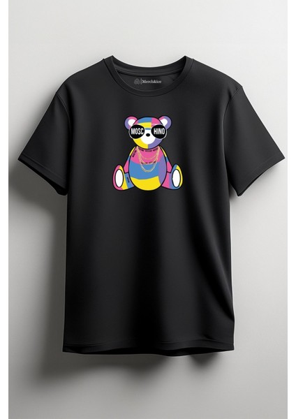 Moschino Bear Baskılı Unisex T-Shirt Siyah