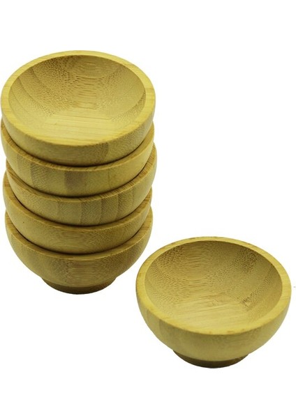 6 Adet Mini Ahşap Bambu Lokumluk - Çerezlik Kase Derinlik: 1.5cm - Çap: 6.2cm (4390)