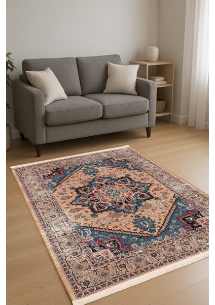 Sahra Halı Makinede Yıkanabilir Dokuma Şönil Kilim Etnik Eskitme Desen Vintage ev oda halısı