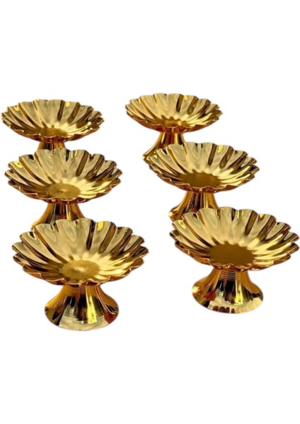 6'lı Lüks Isritidye Huni Ayaklı Gold Kahve Yanı Lokumluk,makaronluk,şekerlik,sunum,kahve,ikramlık, fiyatları