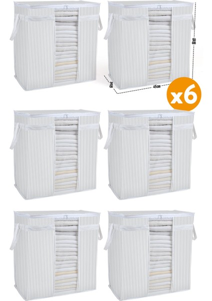 6 Adet Pencereli Giysi Saklama Çantası 50X45X30 cm Gri