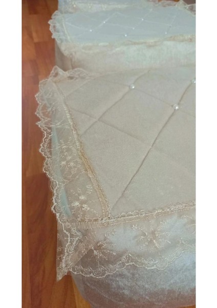 Kadife Işlemeli 3'lü Bohça Seti, Incili ve Güpürlü, Şık Nişan ve Davet Dekoru fiyatları