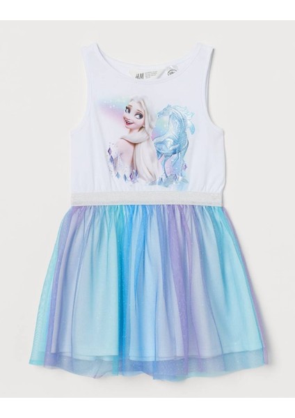 Elsa Frozen Elbise Kolsuz Tül Etekli Kız Çocuk Elbise