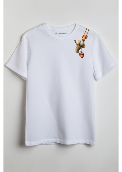 Buz Devri Scrat Baskılı Unisex T-Shirt Beyaz