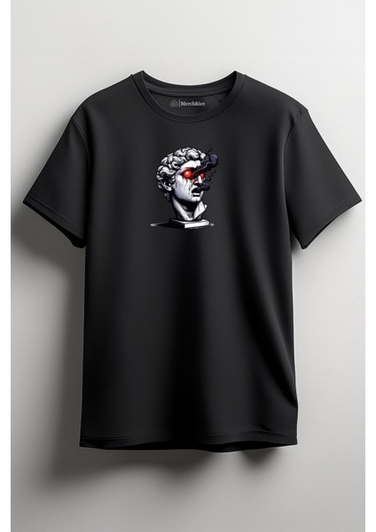 Kırmızı Gözlü Sanat Eseri Baskılı Unisex T-Shirt Siyah
