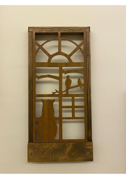 Şık Ahşap Ledli Duvar Dekoru 36x18cm, Ev ve Antre İçin, Kahverengi