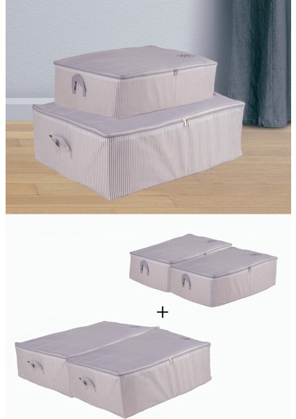 4'lü Gri Çizgili Baza Altı Yastık Yorgan Takımı