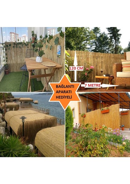 120 cm x 7 Metre Doğal Bambu Çit Hasır Kamış Bahçe Çiti Balkon Çiti Dekorasyon Gölgelik Çit