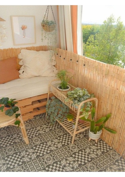 120 cm x 7 Metre Doğal Bambu Çit Hasır Kamış Bahçe Çiti Balkon Çiti Dekorasyon Gölgelik Çit