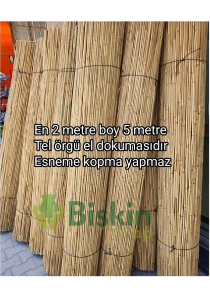 2x5 Telli Kamış Bambu Çit ve Gölgelik, Balkon ve Bahçe Dekoru, Beyaz, 200x500