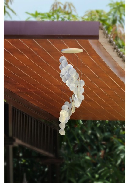 1 Parça Sedefli Spiral Rüzgar Çanı & Balkon Bahçe Tavan Süsü Beyaz Id Taş Doğa