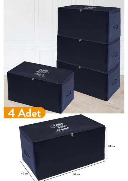 4 Adet Orta Boy Lacivert Hırka Saklama Kutusu 63X40X34 cm