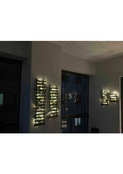 Ahşap Pilli Ledli Çamağacı Ahşap Saksı Sarmaşıklı Standı Çiçeklik Kış Bahçesi Balkon Dekor Yapay Çi