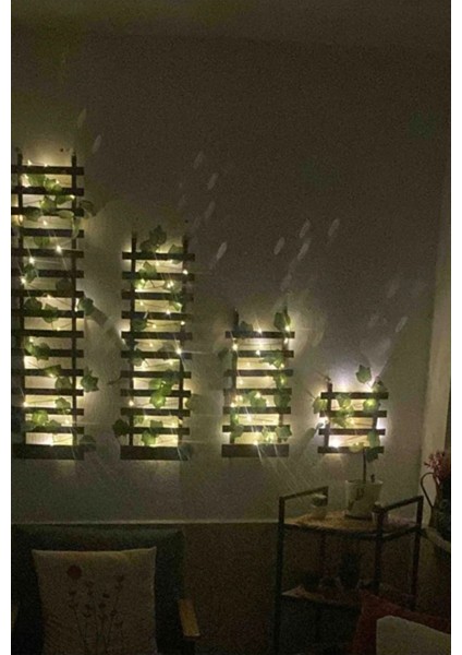 Ahşap Pilli Ledli Çamağacı Ahşap Saksı Sarmaşıklı Standı Çiçeklik Kış Bahçesi Balkon Dekor Yapay Çi