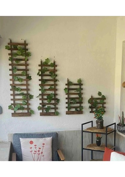 Ahşap Pilli Ledli Çamağacı Ahşap Saksı Sarmaşıklı Standı Çiçeklik Kış Bahçesi Balkon Dekor Yapay Çi