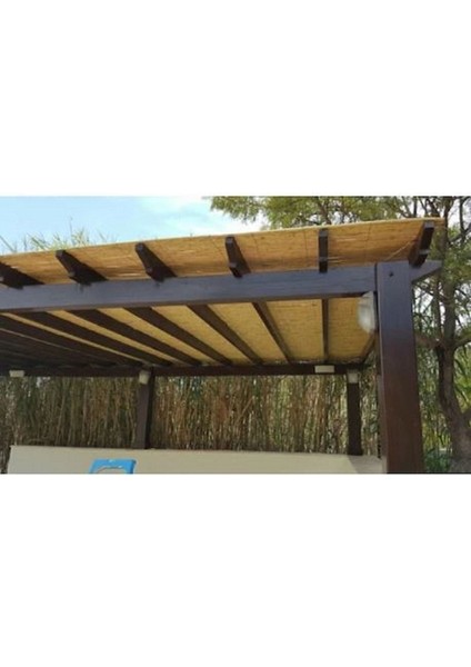 38 x 58 Bambu Kamış Hasır Bahçe Çiti Gölgelik Balkon Çiti 1 Metre x 6 Metre Plastik Bej Tr