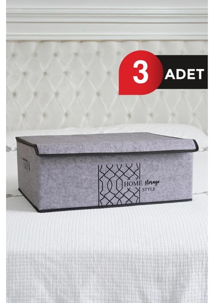 Gri Keçe Kapaklı Baza Kutusu 50X40X19 Cm, 3'lü Set
