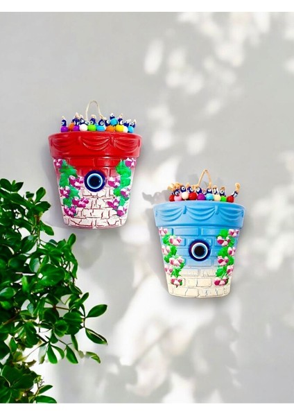 2 2 Adet Nazar Boncuklu Renkli Saksı Kapı Teras Balkon Duvar Süsü Geleneksel Tr Plastik Beyaz