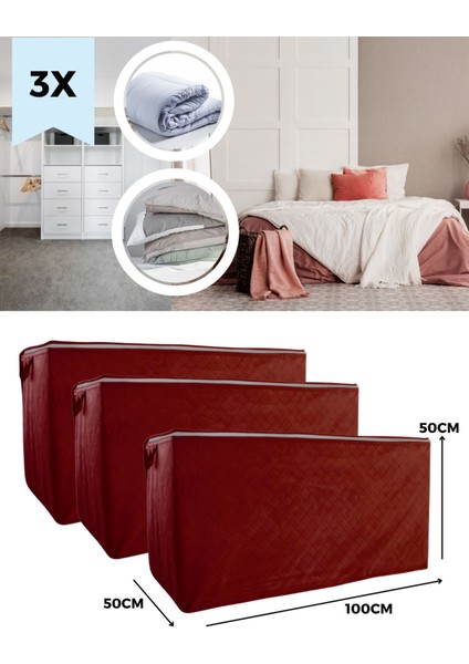 Üçlü Büyük Kapitone Hurç Seti, Bordo Renkli, Şık ve Fonksiyonel Saklama Çözümü