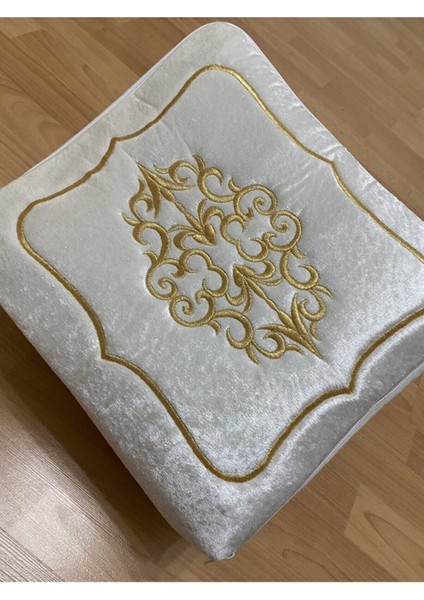 Kadife Nişan Hurcu, Gold Işlemeli Çeyizlik Bohça, 40 Cm, Krem