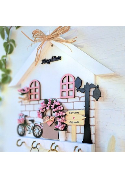 Pudra Renkli Anahtarlık Askısı, Hoş Geldiniz Yazılı Duvar Süsü, 27X27 cm fırsatları