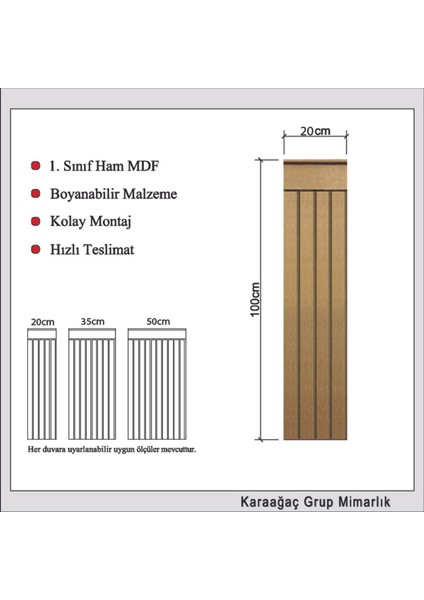 Dekoratif Duvar Paneli, 4mm Mdf, Boyanabilir, 20X100CM