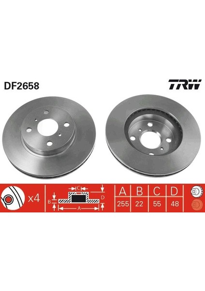 Ön Fren Aynası Corolla 1.4 Ie 16V 00-01 1.3 Ie 16V 92-97 1.8 Ie 16V 92-97 255X22X4DLXHAVALI
