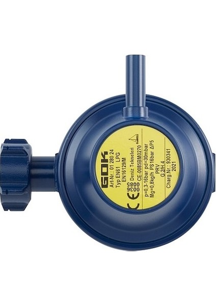 Gok 90 Derece Dik Çıkışlı Karavan Tüp - Lpg Gaz Dedantör - Regülatör Beyaz