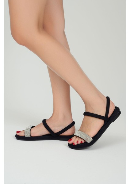 Orthopedix Şık Kadın Sandalet Scuba Kumaş Taşlı QR25205