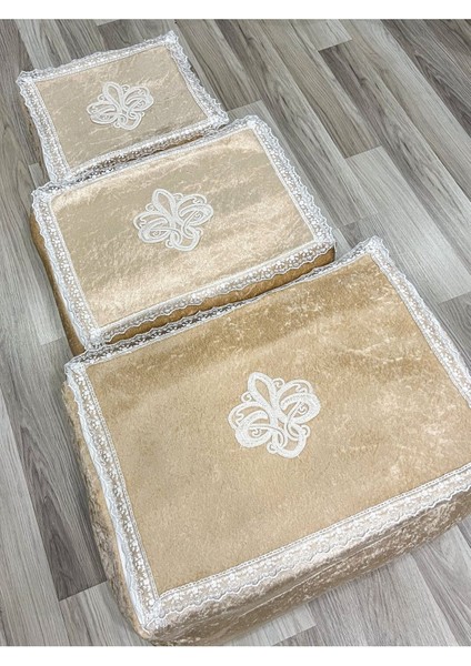 Kadife Güpürlü Bohça Seti, Nişan ve Söz Organizasyonu Için 3'lü Paket