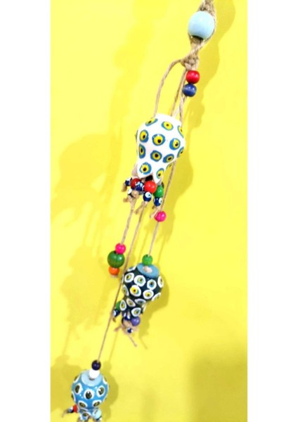 Modern 3lü Nar Figürlü Dekoratif Renkli Boncuklu Sarkıt Bahçe Duvar Balkon Süsü 60 cm Çok Renkli Pl