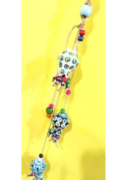 Modern 3lü Nar Figürlü Dekoratif Renkli Boncuklu Sarkıt Bahçe Duvar Balkon Süsü 60 cm Çok Renkli Pl