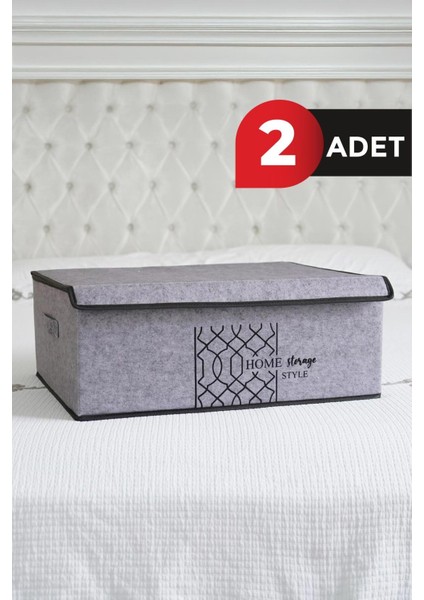 Gri Keçe Kapaklı Baza Kutu 50X40X19 Cm, 2 Adet, Şık ve Kullanışlı Depolama Çözümü