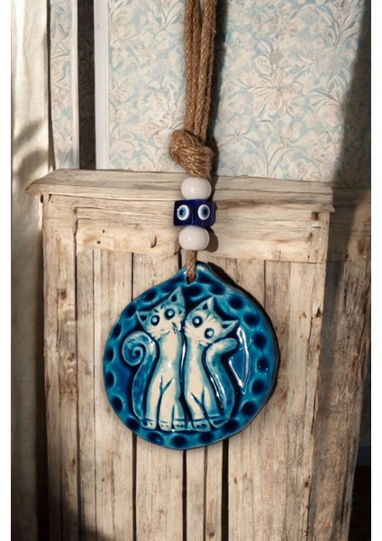 Sevimli Seramik Kedi Desenli Yuvarlak Çok Amaçlı Duvar Süsü 9X17 cm fiyatları