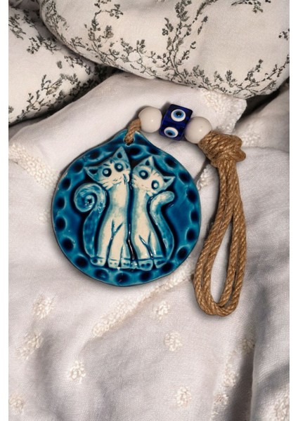 Sevimli Seramik Kedi Desenli Yuvarlak Çok Amaçlı Duvar Süsü 9X17 cm modelleri