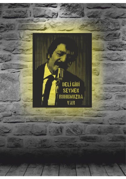 Ledli Ahşap Dekor, 35X45CM, Müslüm Gürses Deli Gibi Sevmek, Pilli, Hediyelik
