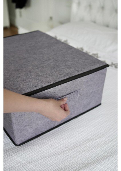Keçe Kapaklı Baza Kutu Gri 50X40X19 Cm, Şık ve Kullanışlı Saklama Çözümü