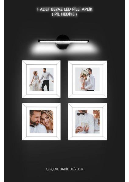 Yapışkanlı Beyaz LED Aplik, Dekoratif Duvar Işığı, Pilli, Çerçeve Aplik modelleri